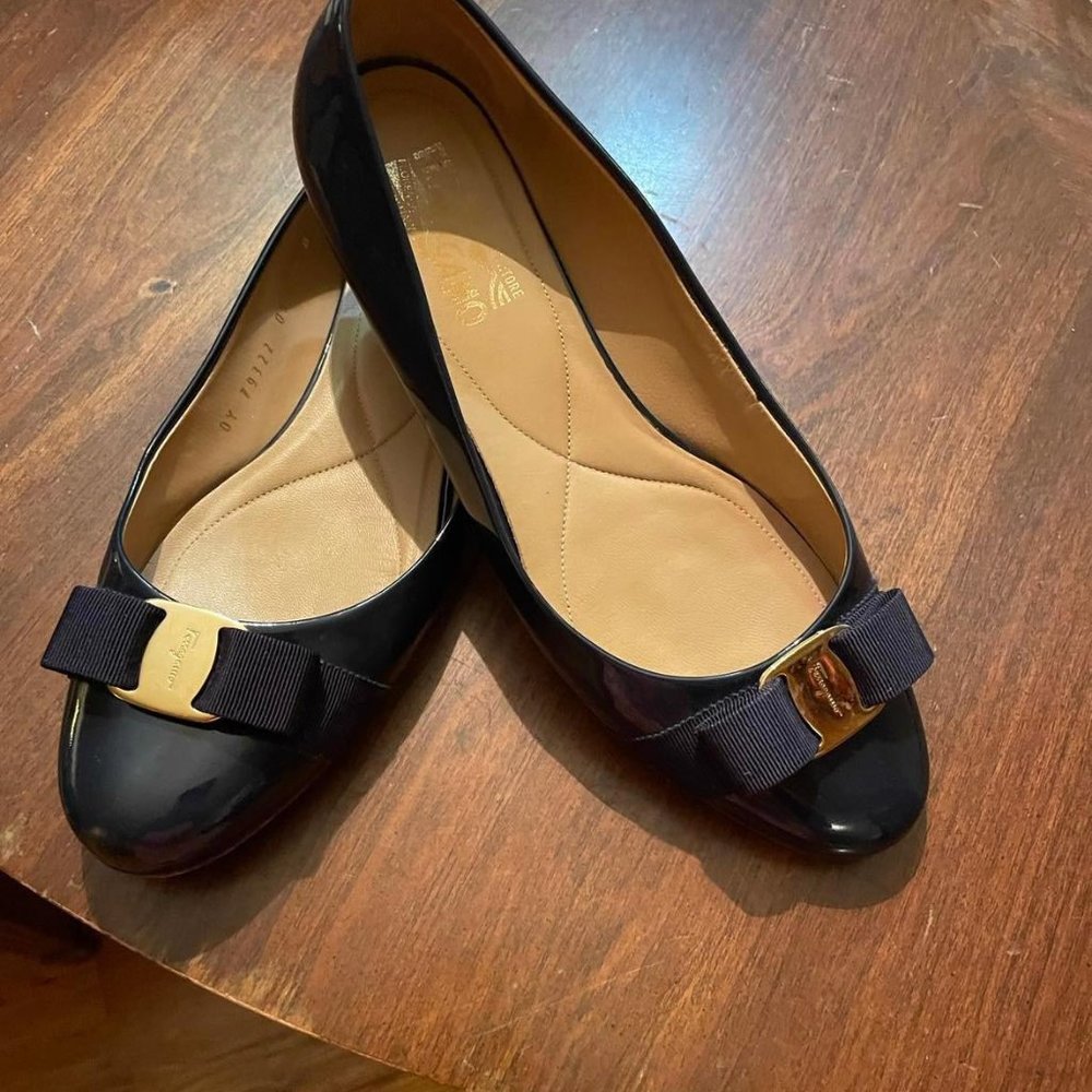 Salvatore Ferragamo Navy Flats, Size 10 1/2
